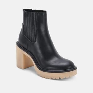 NEW Dolce Vita Caster H2O Waterproof Black Leather Lug Sole Ankle Boots Booties